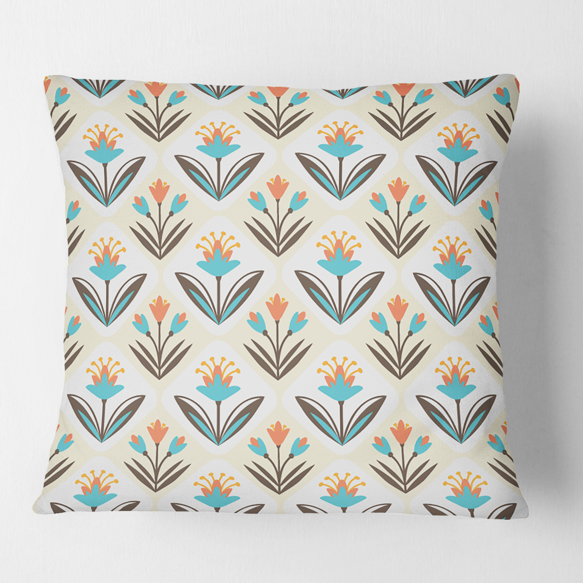 Designart Pattern with floral ornament' Mid-Century Modern Throw Pillow - 16x16