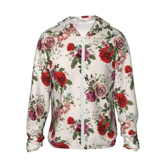 Vsdgher Sweat à Capuche Imprimé Fleurs Roses pour Adultes, Protection Solaire à Manches Longues pour Hommes et Femmes, Pêche, Course, Natation - 3TG