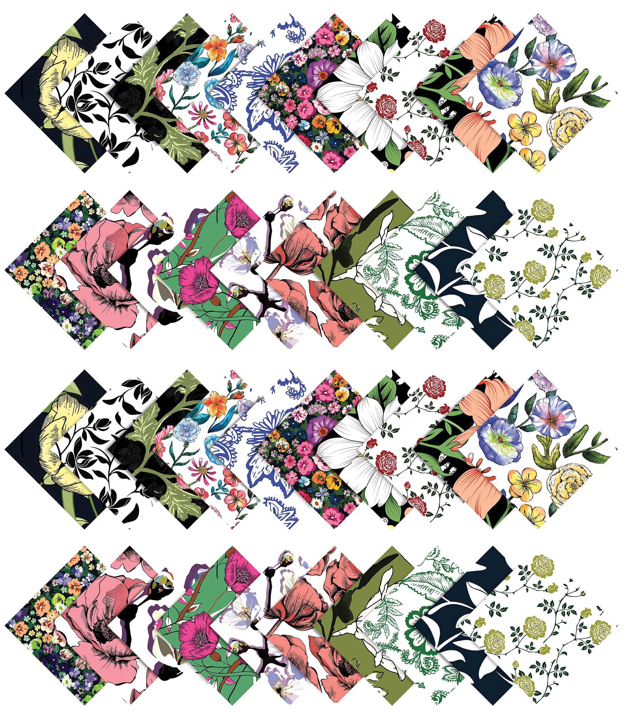 Soimoi 40Pcs Floral Print Precut Fabrics Strips Roll Up 1.5x42inches Cotton Jelly Rolls For Quilting - Multicolor