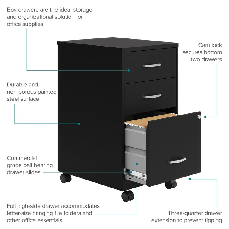Space Solutions Black 3 Drawer Office Vertical File Cabinet, 18