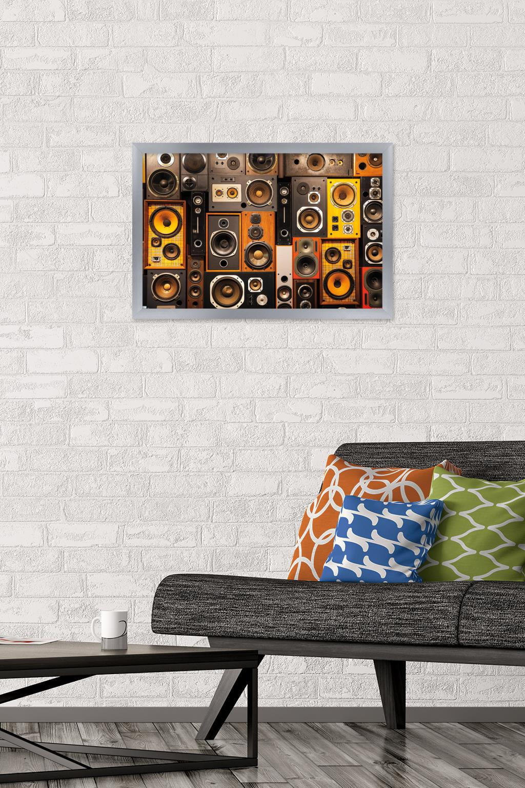 Retro Speaker Wall Wall Poster, 14.725" x 22.375" Framed