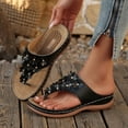thumbnail image 3 of Rokment Women's Flower Orthopedic Flip Flops with Massage Sole Comfortable Arch Support Platform Wedge Walking Thong Sandals Boho Beach Casual Leather Dress Slip on Slides for Vacation Black Size 6, 3 of 8