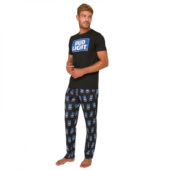Crazy Boxers Bud Light Cans and Logos Sleep Pants and Shirt Pajama Set-Medium