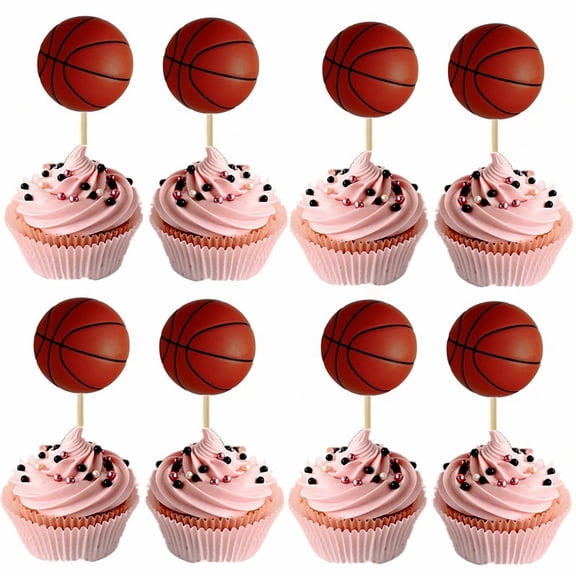 24Pcs Basketball Cupcake Cake Toppers | Basketball Party Supplies Dessert Muffin Cake Decorations for Basketball Themed Party, Baby Shower or Happy Birthday Party Decoration