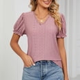 thumbnail image 2 of safuny Women's Trendy Elegant Comfy Tops Clearance Solid Tops Ruffle Sleeve Tees V Neck Shirts Eyelet Casual Vintage Clothing 2024 Fashion Summer Hot PinkXL Hot Pink XL, 2 of 8