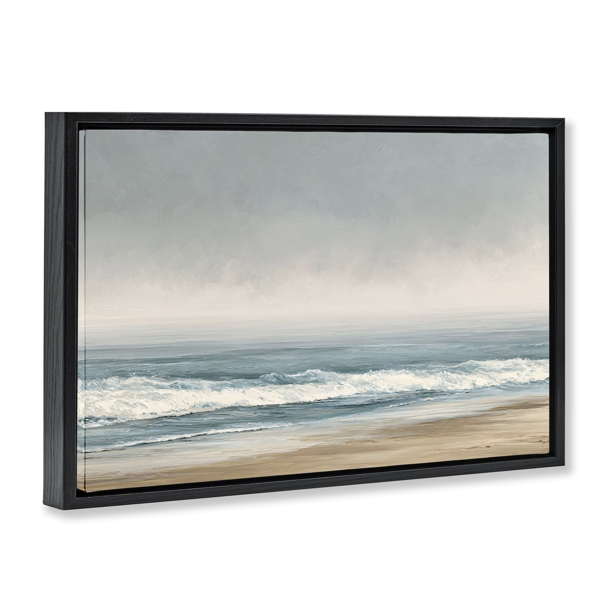 Stupell Industries Tranquil Mist Beachscape Black Framed Floater Canvas Wall Art, design by Jacky Ngan