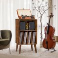 thumbnail image 6 of Large Record Player Stand, Mid Century Turntable Table with Record Storage Holds up to 160 Albums, Vinyl Record Storage Cabinet Table with Solid Wood Legs for Living Room, 6 of 8