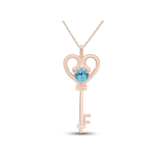 Simulated Aquamarine Heart Key Pendant Necklace 14k Rose Gold Over Sterling Silver 0.60 Ct