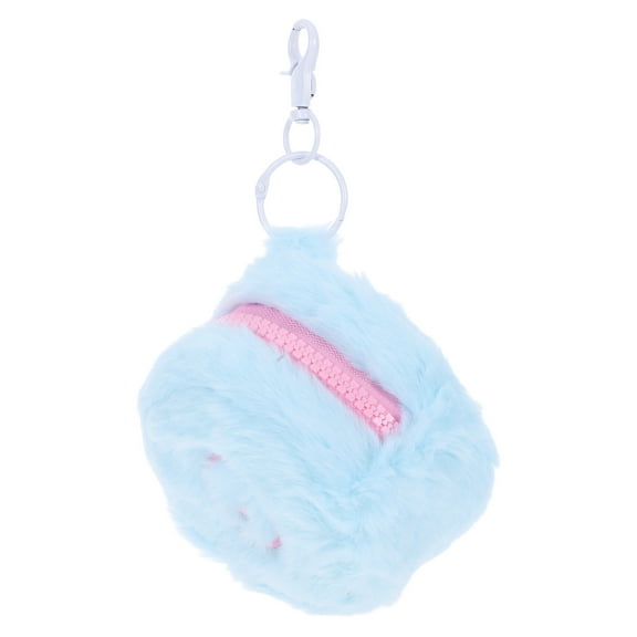OUNONA Cute Sky Blue Plush Coin Purse with Zipper Keychain Clasp for Earphones Cables and Small Essentials