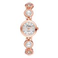 thumbnail image 1 of Reloj de pulsera analógico de cuarzo con esfera redonda para mujer, correa de aleación, reloj de diamantes de imitación (oro rosa blanco), 1 of 3