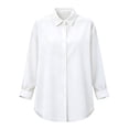 thumbnail image 3 of Lume Wear Women's Long-Sleeve Button Shirt Collar Dressy Casual Shirts Cute Loose Fit Work Blouse Cotton Linen Tunics Tops M&White, 3 of 3