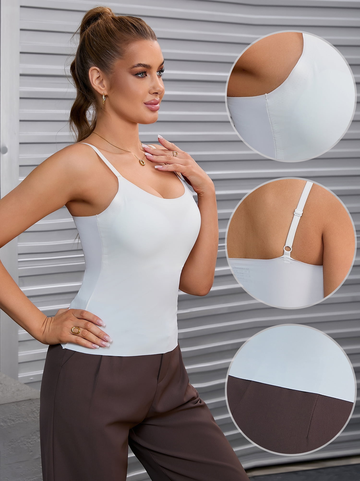 DARING DIVA Women's Body Shaper Cami Vest Tummy Control Shapewear Camisoles White L