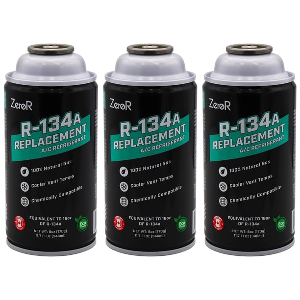 Refrigerante para aire acondicionado ZeroR R134a de reemplazo, 3 x 170 g, gas ecológico