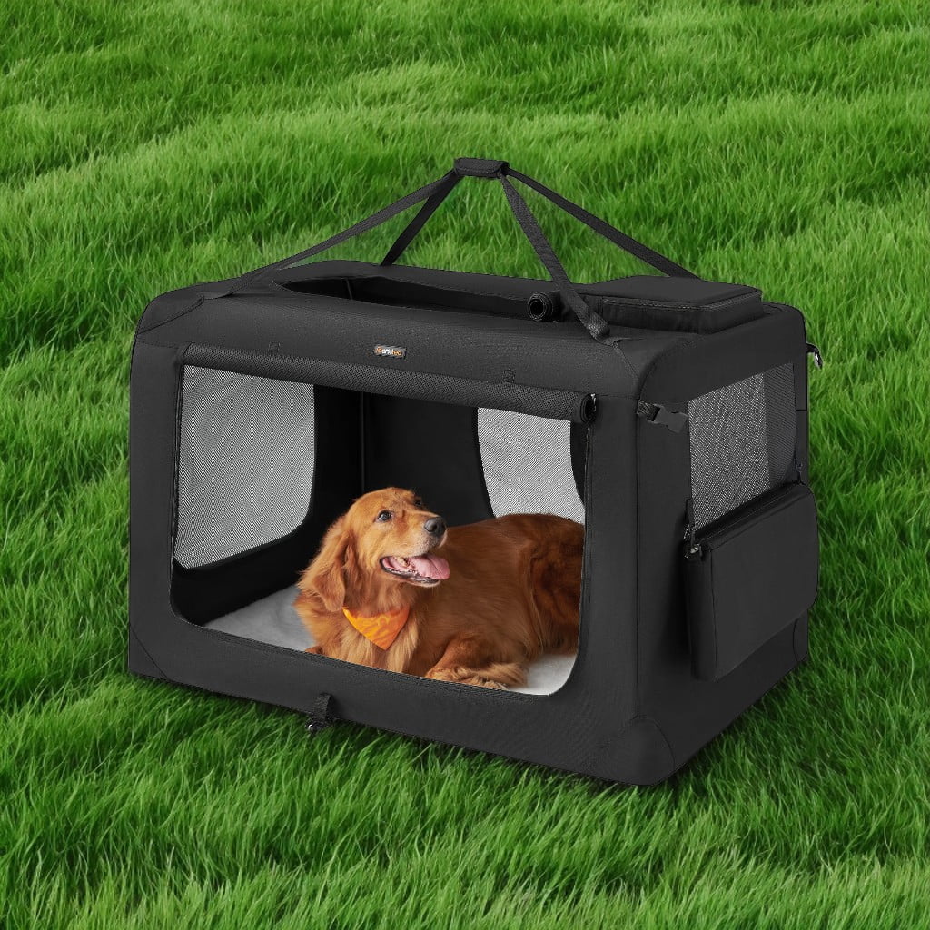 48-Inch Soft Dog Crate, Collapsible Portable for Indoor Outdoor Use - Secure Kennel with Zippers for Home, Car, Travel Camping, Black