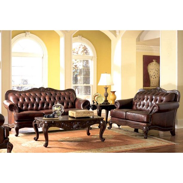 Tufted Victorian Style Brown Leather Sofa Love Seat Com Tufted Victorian Style Brown Leather, Leather Sofa Victorian Style
