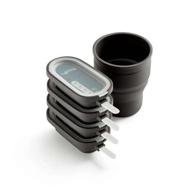 Set de moldes para helado Lekue de silicona reutilizable, 4 piezas, marrón