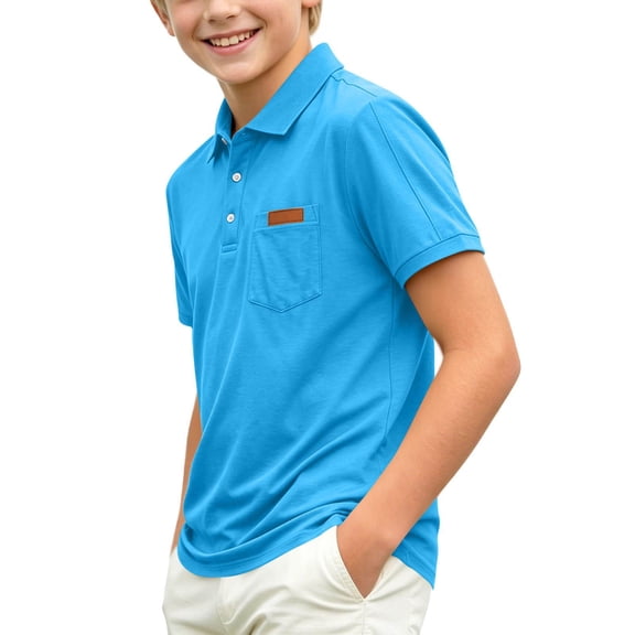 Tdoqot Boys Polo Shirts with Pocket- Short Sleeve Summer Loose Fit Casual Kids School Uniforms Sky Blue Size 8