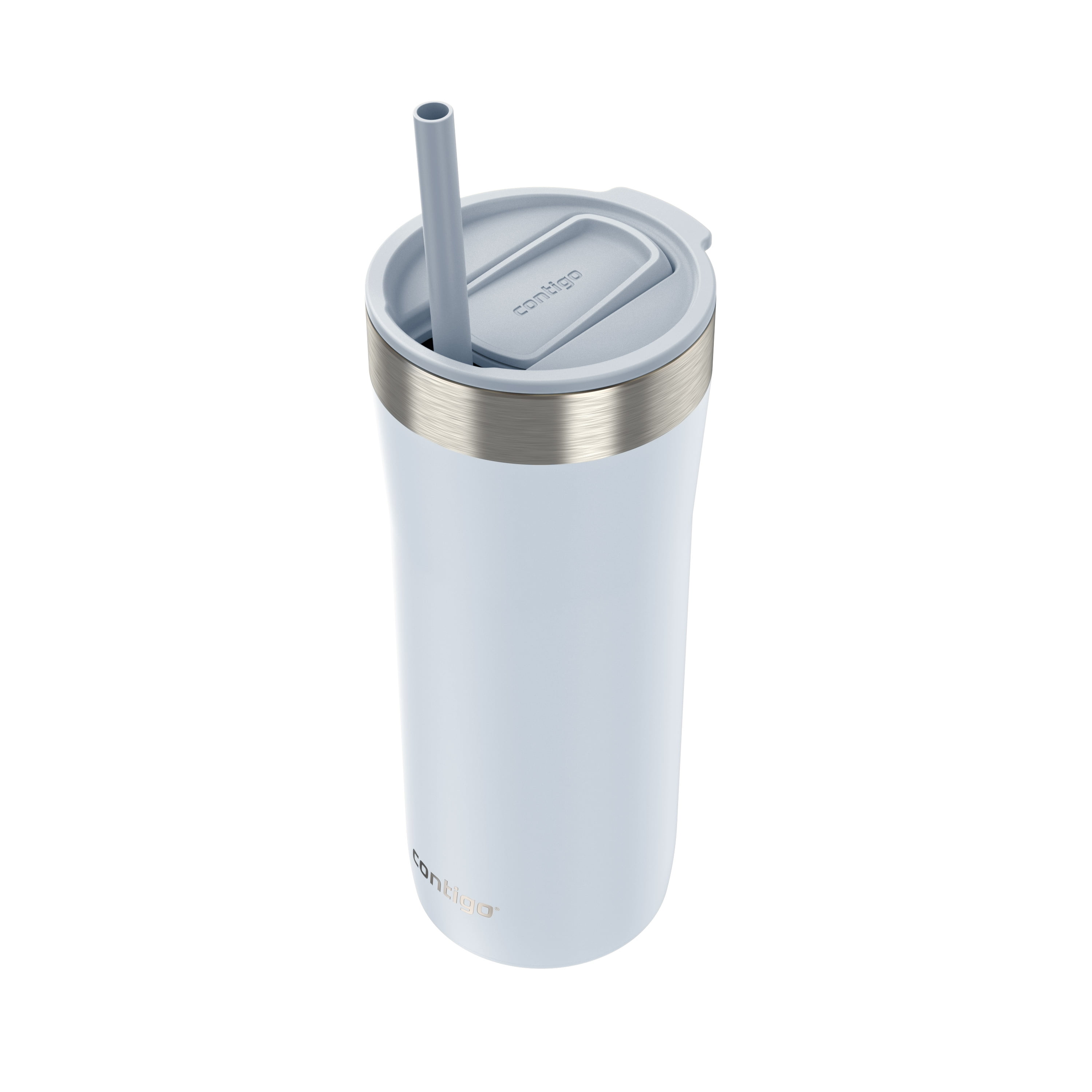 Contigo Streeterville Tumbler, Includes Plastic Straw and Splash-Proof Lid, Vacuum-Insulated, Stainless Steel, 24 oz (709 ml), Light Stone & Violet Dots, 2 Pack, BPA-Free