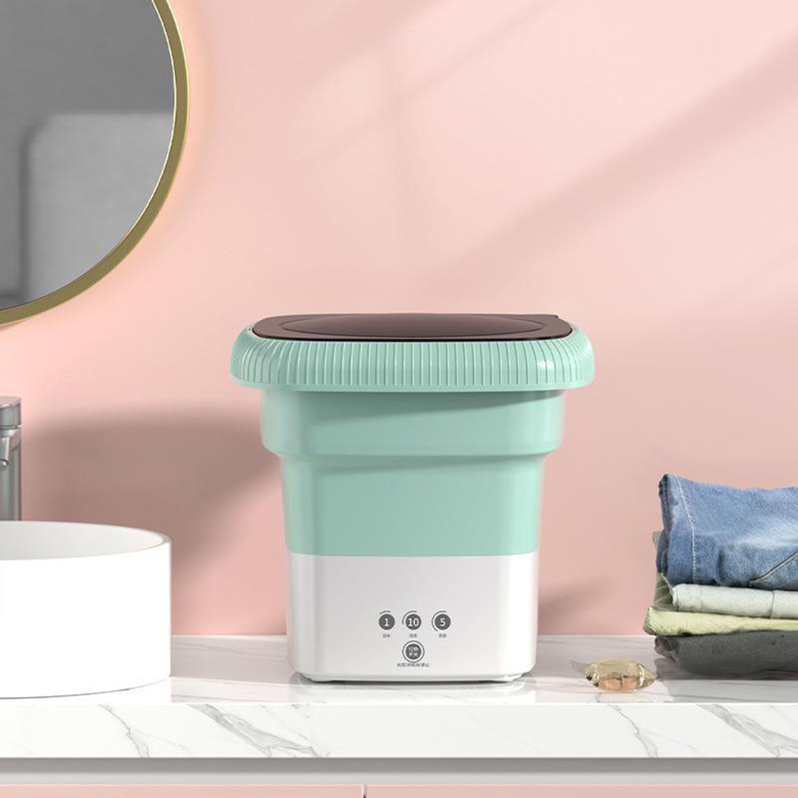 Daiosportswear Portable Folding Mini Washing Machine with Large Capacity, Energy-Saving Spin Dryer, 10-Minute Timer, Compact for Travel, Camping, Dorms, Apartments, 17.7in x 17.7in