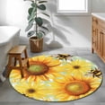 thumbnail image 3 of Small Round Rug 3Ft Washable Non-Slip, Sunflower Circle Area Rugs for Living Room Bedroom, Yellow Flowers Elegant Pastoral Botanical Indoor Floor Mats Carpet Runner for Home Decor, 3 of 8