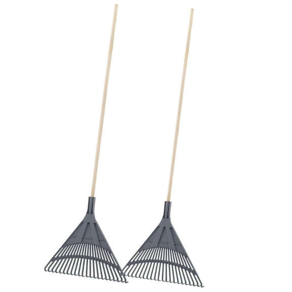 Superio 61-Inch Leaf Rake with Hardwood Handle, Durable Plastic Lawn Rake for Yard, Garden & Leaf Cleanup, Grey, 2 Pack
