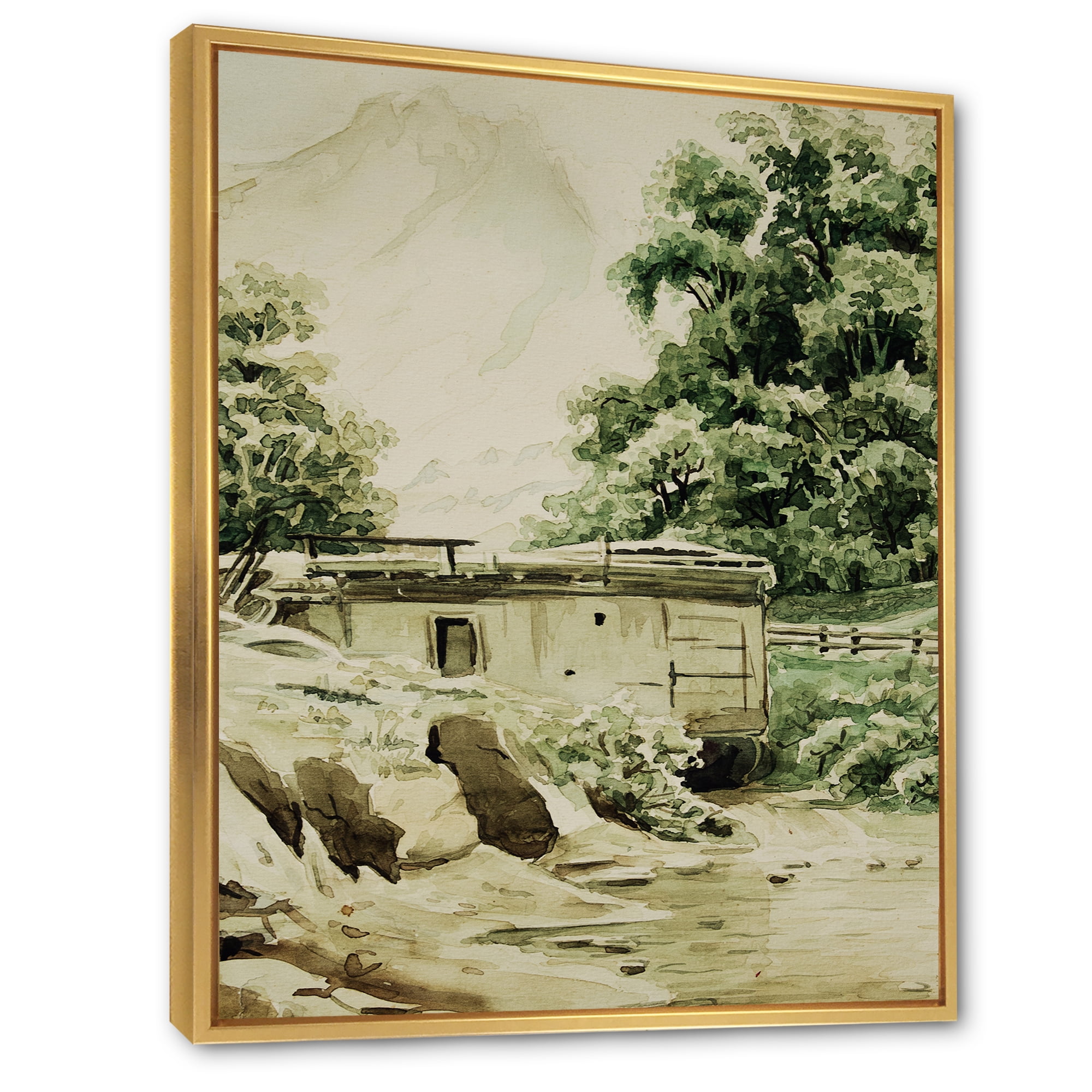 Designart 'Cabin In The Green Mountains' Cabin & Lodge Framed Canvas Wall Art Print