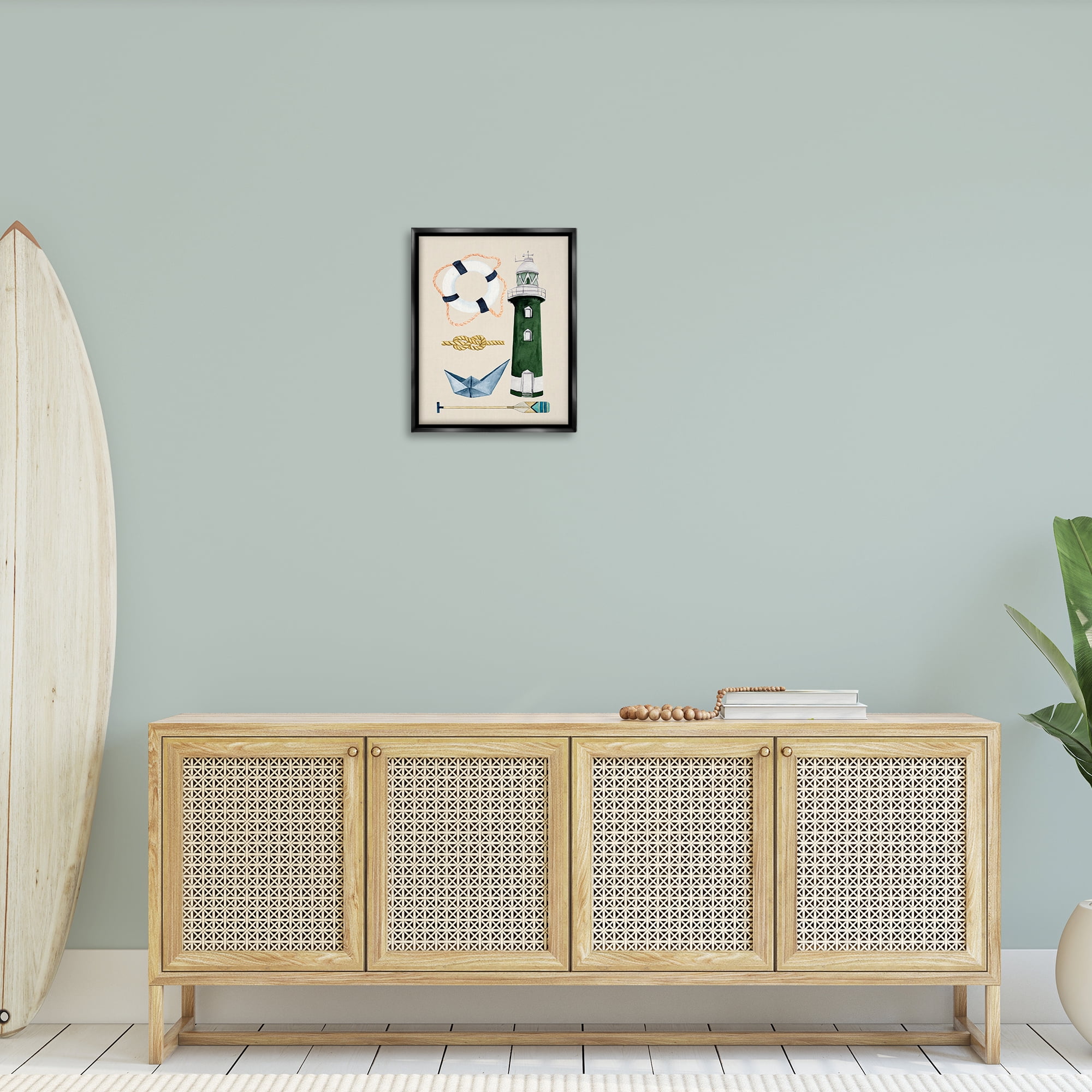Stupell Industries Maritime Nautical Items Nautical & Beach Painting Black Floater Framed Canvas Art Print Wall Art, 17 x 21