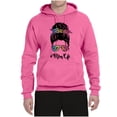 thumbnail image 3 of Mom Life Messy Hair Bun | Tie Dye Leopard Print Bandana | Funny Mother's Day Mother's Day Unisex Hoodie Sweatshirt, Neon Pink, M, 3 of 5