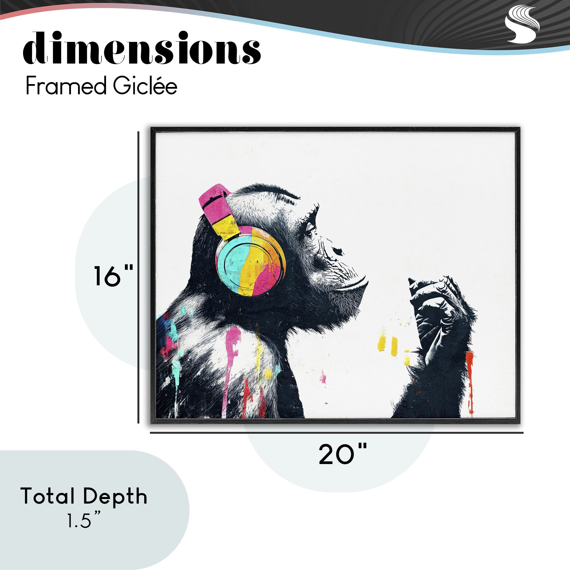 Stupell Industries Ape On Air Headphones Black Framed Giclee Art, design by Svetlana Aleynikova