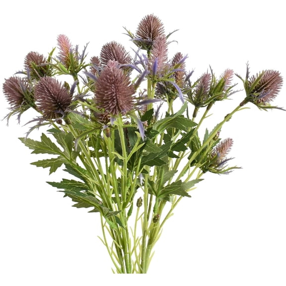 HUIANER 2Pcs Artificial Flowers Artificial Thistle Spray Eryngo Fake Eryngium Foetidum Simulation Sea Holly for Wedding Bouquet Centerpiece Home Decor (Purple)