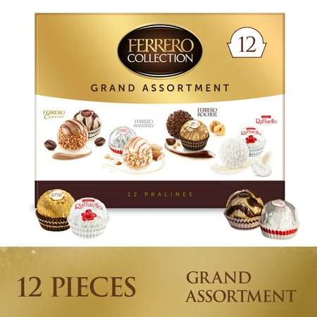 Ferrero Collection Grand Assortment, Hazelnut Chocolate, Coconut, Almond, Cappuccino, Holiday Gift Box, 12 Count, 4.1 oz