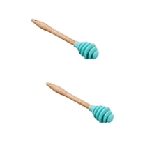 Masteelf 2pcs Silicone Sticks Wood Handle Jam Dippers Syrup Stirrer for Honey Pot Jar Container Random Color
