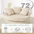 thumbnail image 6 of Muumblus 61" Oversized Round Boneless Lounge Chaise Chair Indoor, Corduroy Deep Seat Cloud Couch Sleeper Sofa Bed with 3 Pillows, No Assembly Barrel Chair for Living Room, Beige, 6 of 9