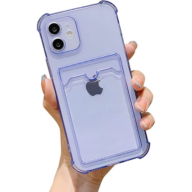 Clear Wallet Phone Case for iPhone , Upgrade Clear Card Slot Case, Slim Fit Protective Soft TPU Shockproof Wallet Case with Cute Card Holder Pocket for Apple iPhone11promax,Purple