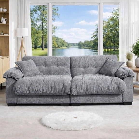 GNIXUU 90.5" Oversized Loveseat ,Chenille Modern Cloud Couch Loveseat for Small Spaces, 2 Seater Sofa Comfy Sleeper Sofas Easy Assembly for Living Room ,Study Room, Office,Gray
