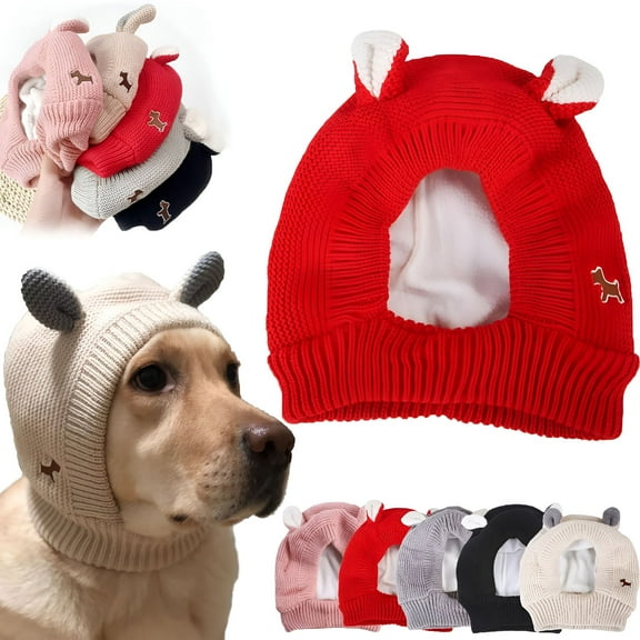 TELOLY Dog Ear Muffs Noise Protection, Winter Dog Hat & Ear Muffs, Warm Knitted Hat for Dogs (Red)
