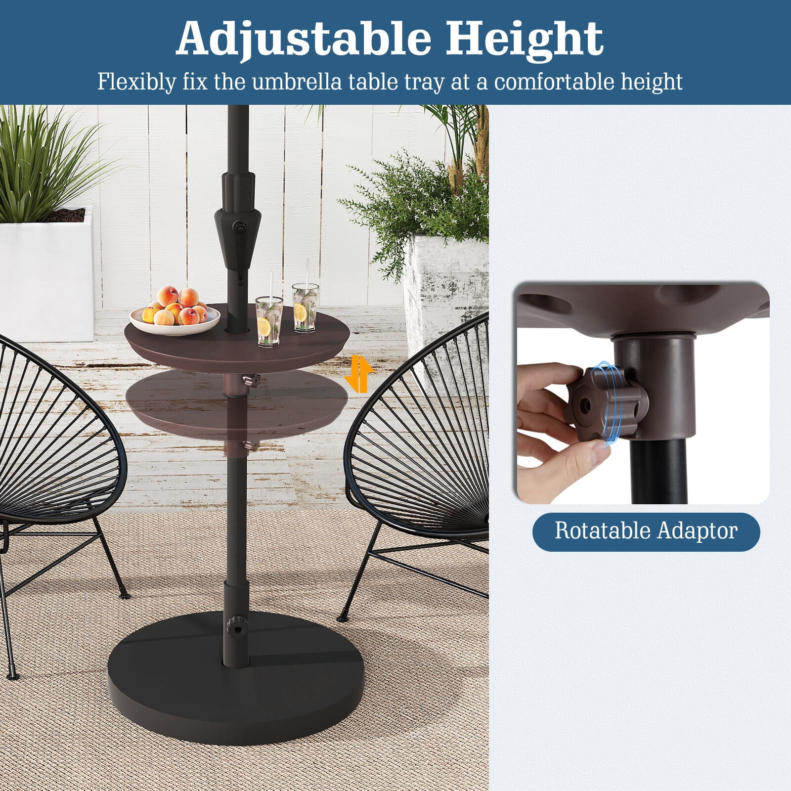 Costway 20” Outdoor Adjustable Umbrella Table for 1.5” & 1.9” Patio Umbrella Pole Coffee