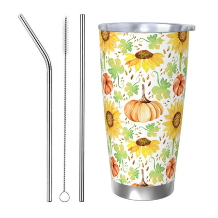 

Cauagu Autumn Theme Pattern 20oz Tumbler Stainless Steel Vacuum Insulated Tumbler with Lid Insulated Coffee Mug Thermal Cup with Splash Proof Sliding Lid-Straw Three-piece Set