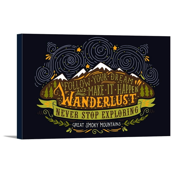 Great Smoky Mountains, Tennessee - Wanderlust - Never Stop Exploring - Lantern Press Artwork (36x24 Gallery Wrapped Stretched Canvas)