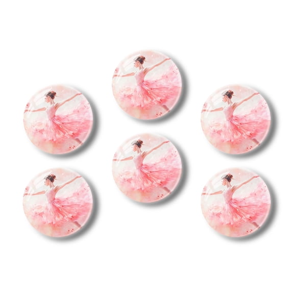 Glass Refrigerator Magnet 6Pcs Magnetic Fridge Sticker,Decor for Kitchen,Whiteboard,Cabinet,Beautiful Ballerina In Pink Dress