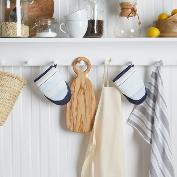 Martha Stewart Thin Stripe Mini Oven Mitt Set, Blue, 2 Piece