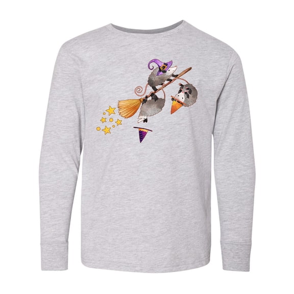 Inktastic Halloween Opossums on Broom Long Sleeve Youth T-Shirt