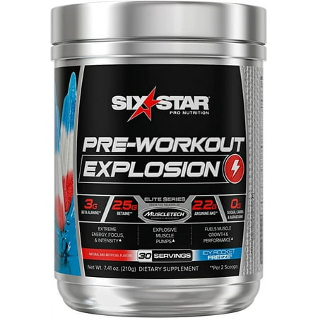 Six Star Pro Nutrition Pre-Workout Explosion Drink Mix, Icy Rocket Freeze, 30 Servings, 7.41 oz