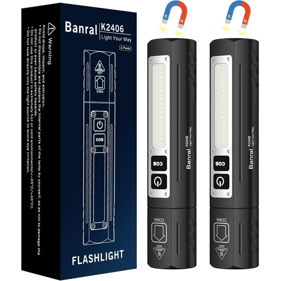 Banral Super Bright Magnetic Flashlights,USB Recharge, IPX4 Waterproof,High Power Pocket Flashlight for Emergency,Camping,Outdoor