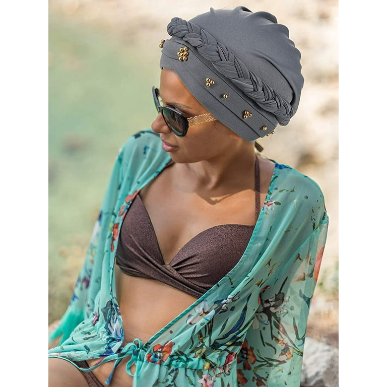 Women Turban Cap,Beaded Headscarf Beanie,African Braid Turban Cap