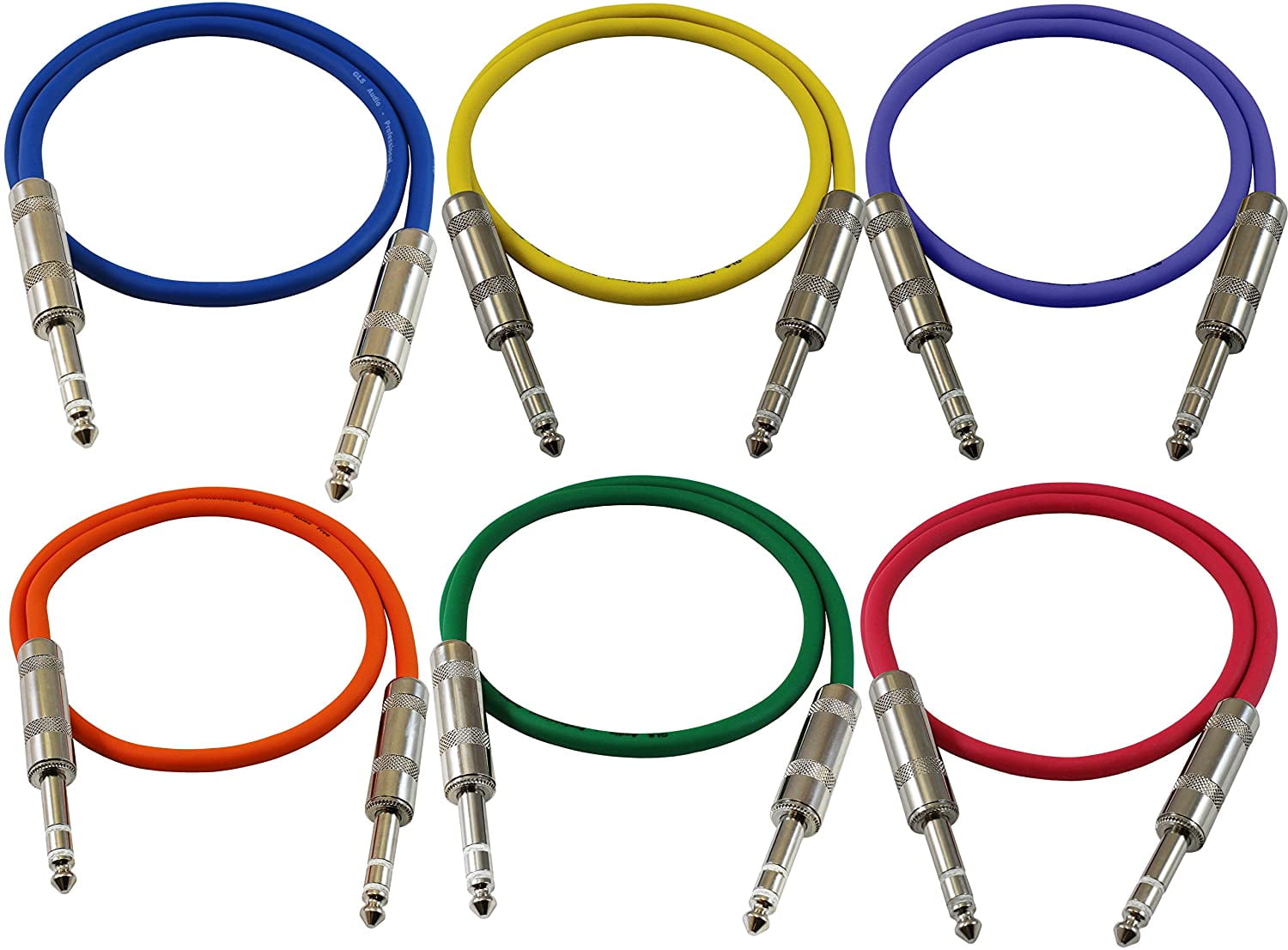 GLS Audio 2ft Patch Cable Cords 1/4" TRS to 1/4" TRS Color Cables 2