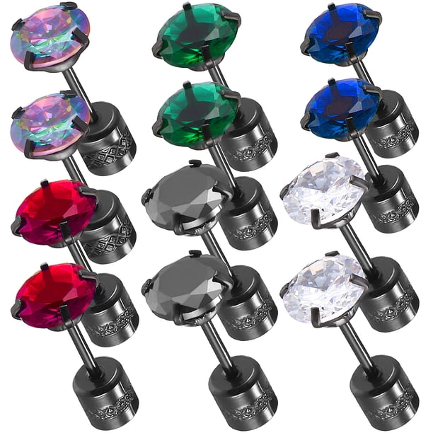 ColoMX 6 pares de pendientes de pernos de circonía cúbica titanium pendientes de acero inoxidable tornillos para mujeres para mujeres