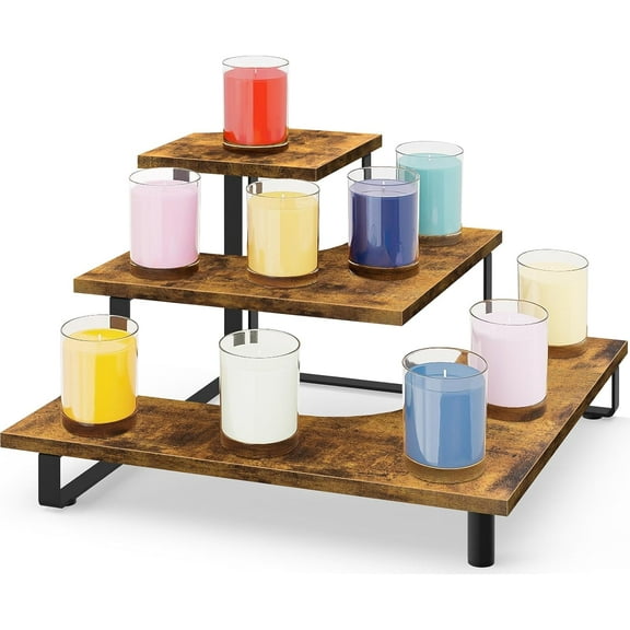 3 Tier Wooden Retail Display Shelves, Portable Display Rack for Retail Counter Top Craft Shows, 3 Step Corner Tiered Table Display Tower Stand for Cupcake Jewelry Card Sticker Display