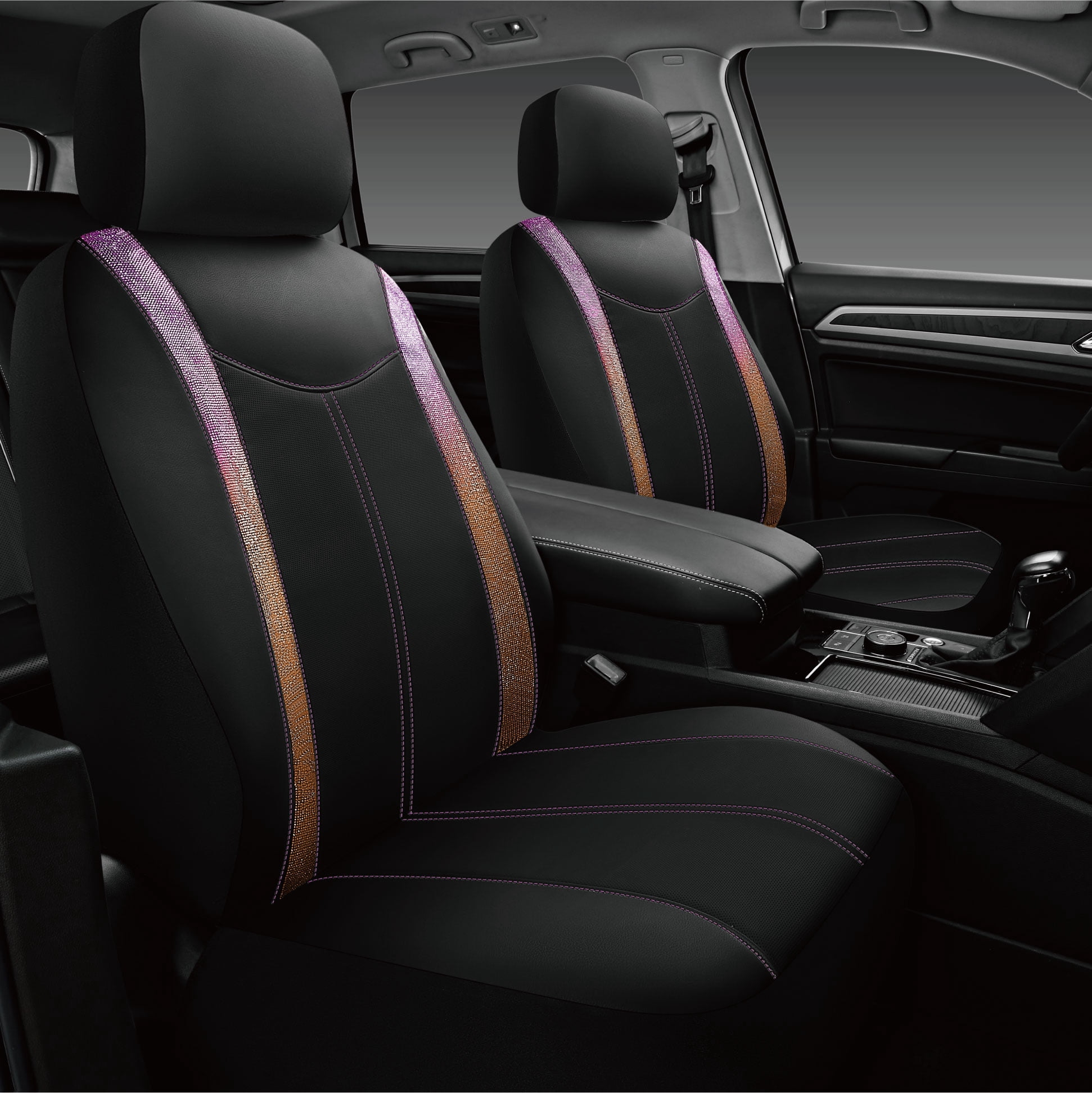 Auto Drive Diamond Leather Car Seat Cover,Luxury Bling Crystal Design,Universal Fit for Cars,SUVs Pink Orange