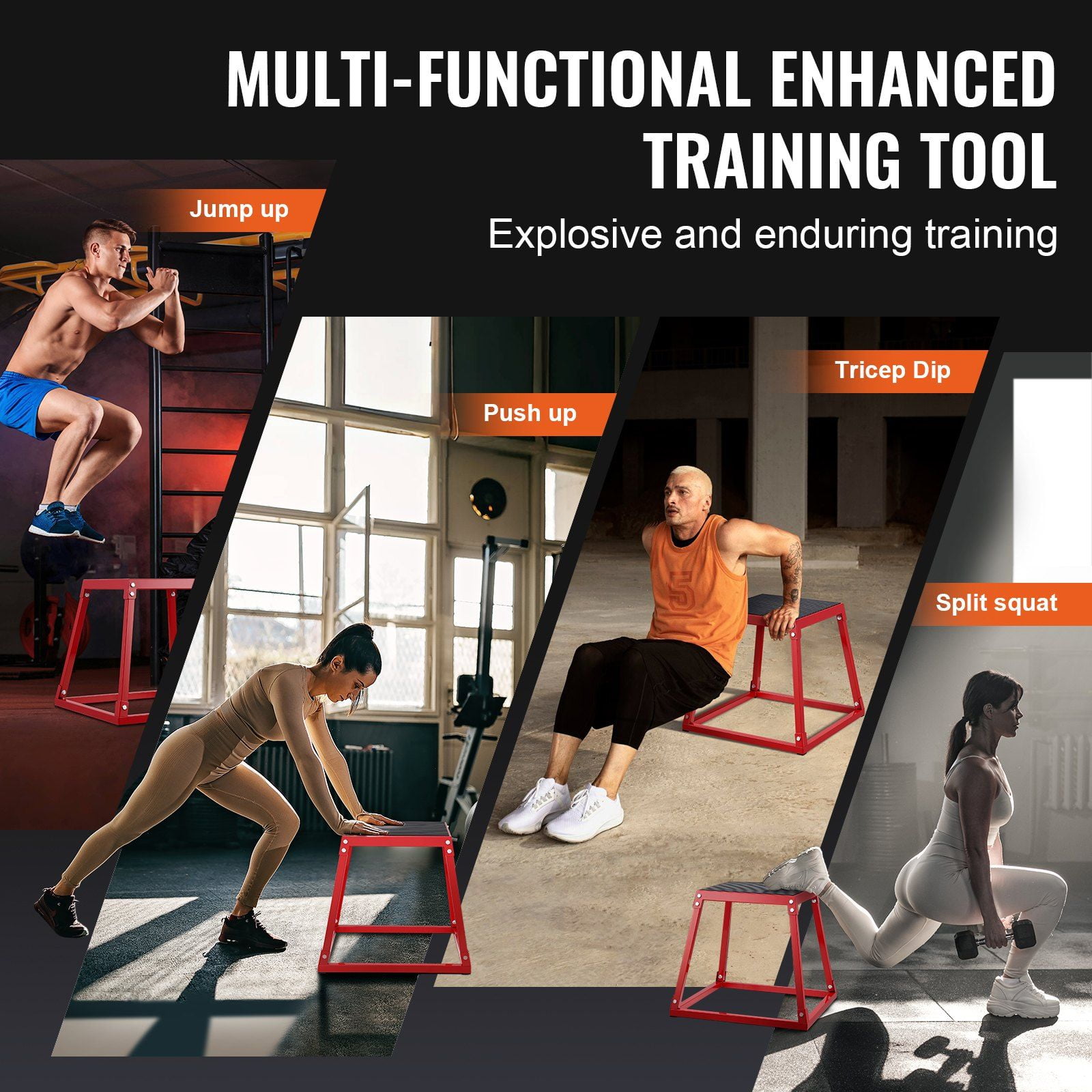 Plyometric Jump Boxes, 3-in-1 Adjustable Plyometric Box (12/18/24 Inch) – Non-Slip Jump Training Platform, Agility Step-Up Box for Home Workouts, Fitness & Strength Training, Red